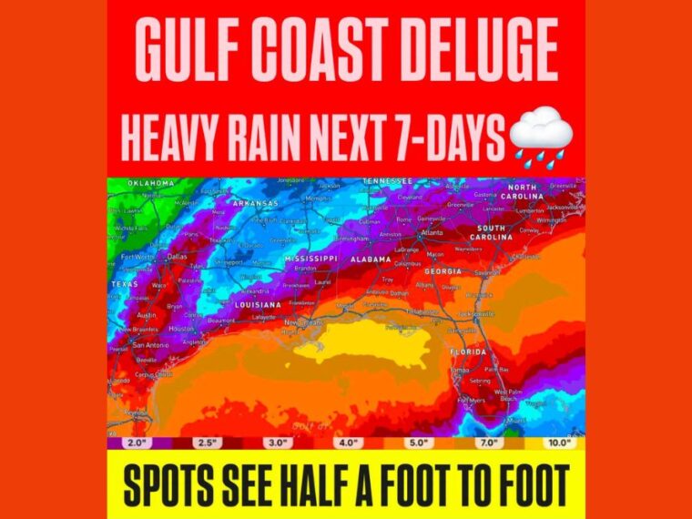 3 to 7 Inches of Rain With Localized 12-Inch Totals Target New Orleans, Mobile, Tallahassee, and Houston as Gulf Coast Deluge Lasts Seven Days