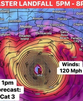 Category 3 Hurricane Isaias Nears Florida Panhandle Landfall This Evening With 120 MPH Winds, 7-Foot Storm Surge, and 100 MPH Gusts Near Pensacola