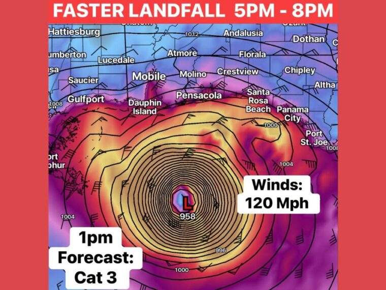 Category 3 Hurricane Isaias Nears Florida Panhandle Landfall This Evening With 120 MPH Winds, 7-Foot Storm Surge, and 100 MPH Gusts Near Pensacola