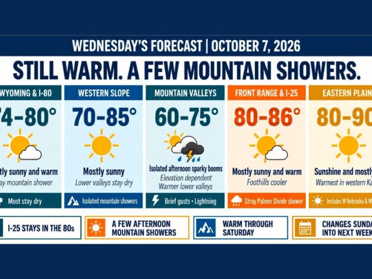 Front Range Highs Reach 80 to 86 Wednesday as Colorado Stays Unusually Warm Before Sunday Storm Could Bring Cooler Air, Rain, and Mountain Snow