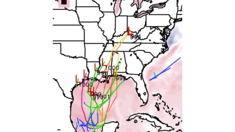 Google DeepMind Tracks Show Possible Gulf System From Bay of Campeche Eyeing Texas, Louisiana, Mississippi, and Alabama Coasts Next Weekend With Details Still Shifting