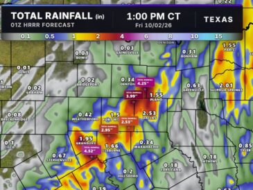 Heavy Rain Band Could Dump 1 to 4 Inches Over Dallas, Fort Worth, Denton, and Plano Friday Morning Bringing Drought Relief to the Metroplex