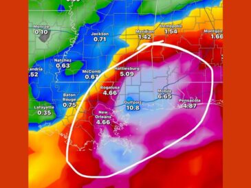 More Than 10 Inches of Rain Targets Gulfport and the Mississippi Coast This Weekend as Heavy Downpours Soak New Orleans, Mobile, Hattiesburg, and Pensacola
