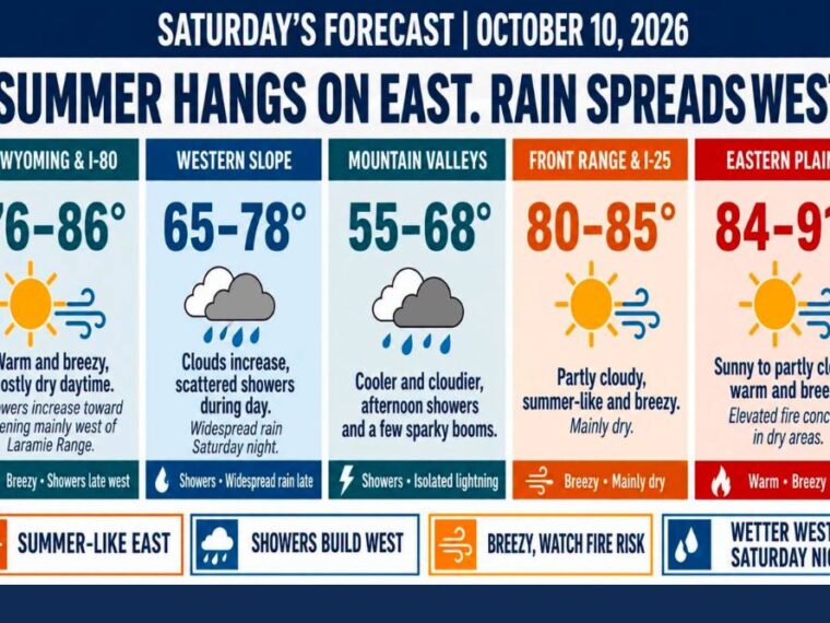 Rain Spreads Across Western Colorado and the San Juans This Weekend While Denver and the Front Range Stay Summer-Like Near 85 Degrees