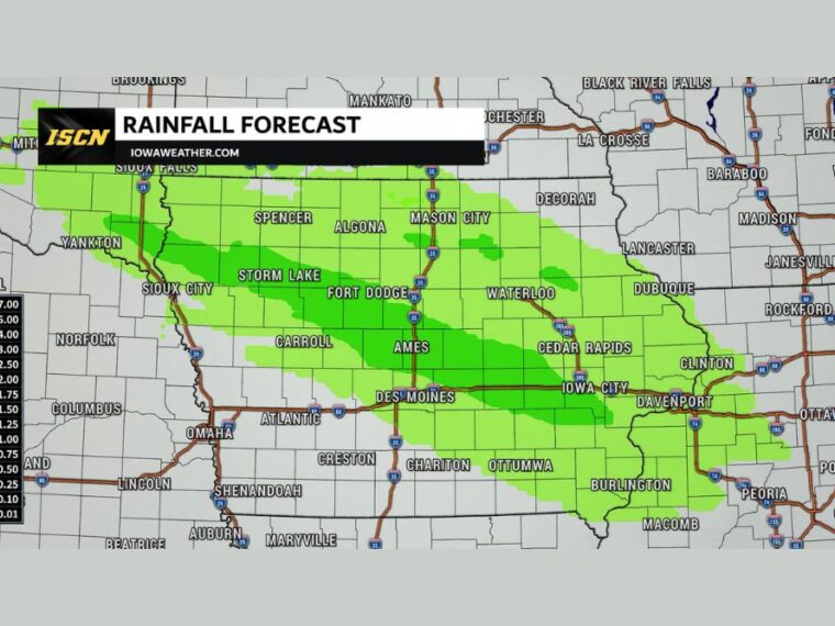 Scattered Showers and a Few Storms Bring a Tenth to a Quarter Inch of Rain to Ames, Fort Dodge, Waterloo, and Cedar Rapids Tonight
