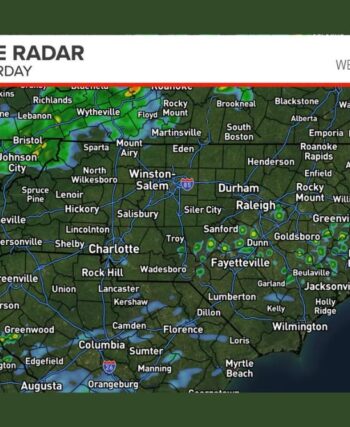 Scattered Showers and an Isolated Storm Return Across North Carolina Saturday With Raleigh, Charlotte, and Fayetteville Seeing Wetter Late-Day Conditions as Cold Front Arrives
