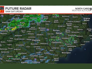 Scattered Showers and an Isolated Storm Return Across North Carolina Saturday With Raleigh, Charlotte, and Fayetteville Seeing Wetter Late-Day Conditions as Cold Front Arrives