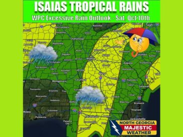 Tropical Storm Isaias Brings Slight Flood Risk to Atlanta, Athens, Gainesville, and Macon Saturday With Gusty Squalls Before Drier Weather Returns Sunday