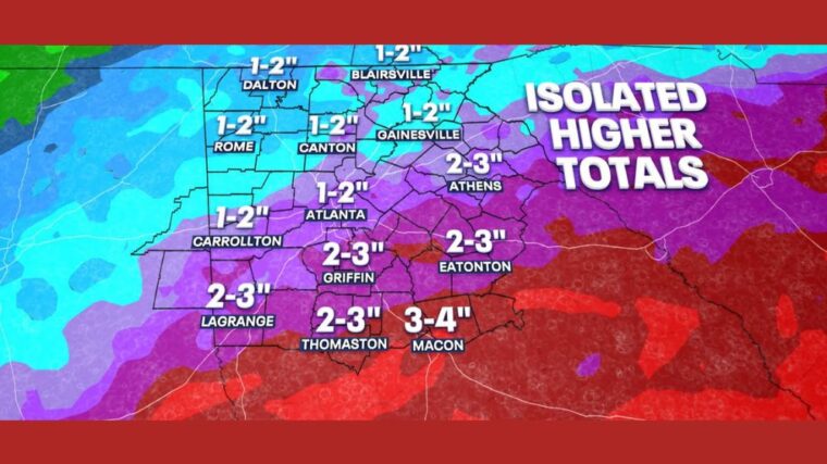 Up to 4 Inches of Rain and Level 2 Flash Flood Risk Target Atlanta, Athens, Griffin, Thomaston, and Macon Saturday and Sunday