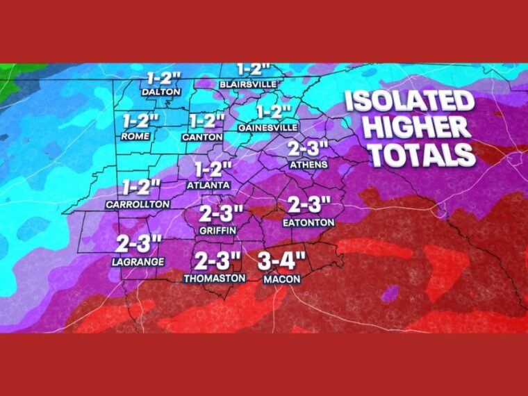 Up to 4 Inches of Rain and Level 2 Flash Flood Risk Target Atlanta, Athens, Griffin, Thomaston, and Macon Saturday and Sunday