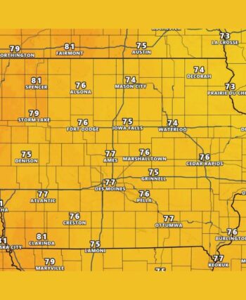 Warm Sunshine Pushes Highs Into the Upper 70s and Low 80s Across Iowa Tuesday With Sioux City Near 84 and Des Moines Near 77