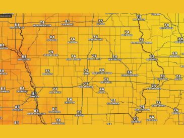 Warm Sunshine Pushes Highs Into the Upper 70s and Low 80s Across Iowa Tuesday With Sioux City Near 84 and Des Moines Near 77