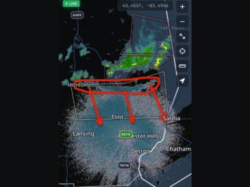 Outflow Boundary Sends Sudden 40 MPH Wind Gusts South Across Michigan's Thumb Toward Flint and Sarnia After Caseville Records 53 MPH Gust