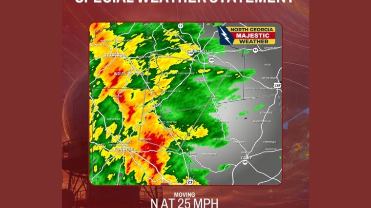 Rotation Near Juliette Prompts Special Weather Statement as Isaias Rain Band Could Spin Up Brief Tornado in Georgia's Monroe and Jones Counties